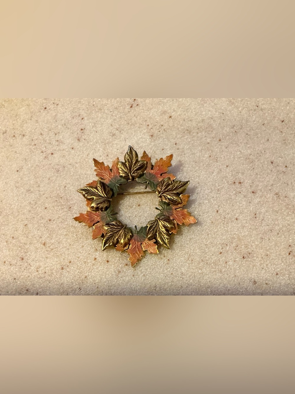 Vintage Leaf Wreath Brooch in Gold and Copper Tones